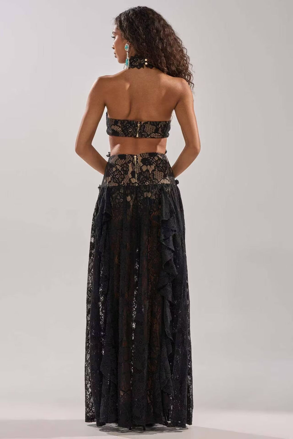 Lace Embroidered Silk Lace Tulle Backless French Halter Dress Women Summer Vacation Lightweight Dress JiaJia