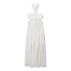 Lace Embroidered Silk Lace Tulle Backless French Halter Dress Women Summer Vacation Lightweight Dress JiaJia