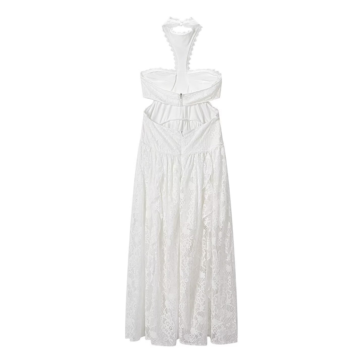 Lace Embroidered Silk Lace Tulle Backless French Halter Dress Women Summer Vacation Lightweight Dress JiaJia