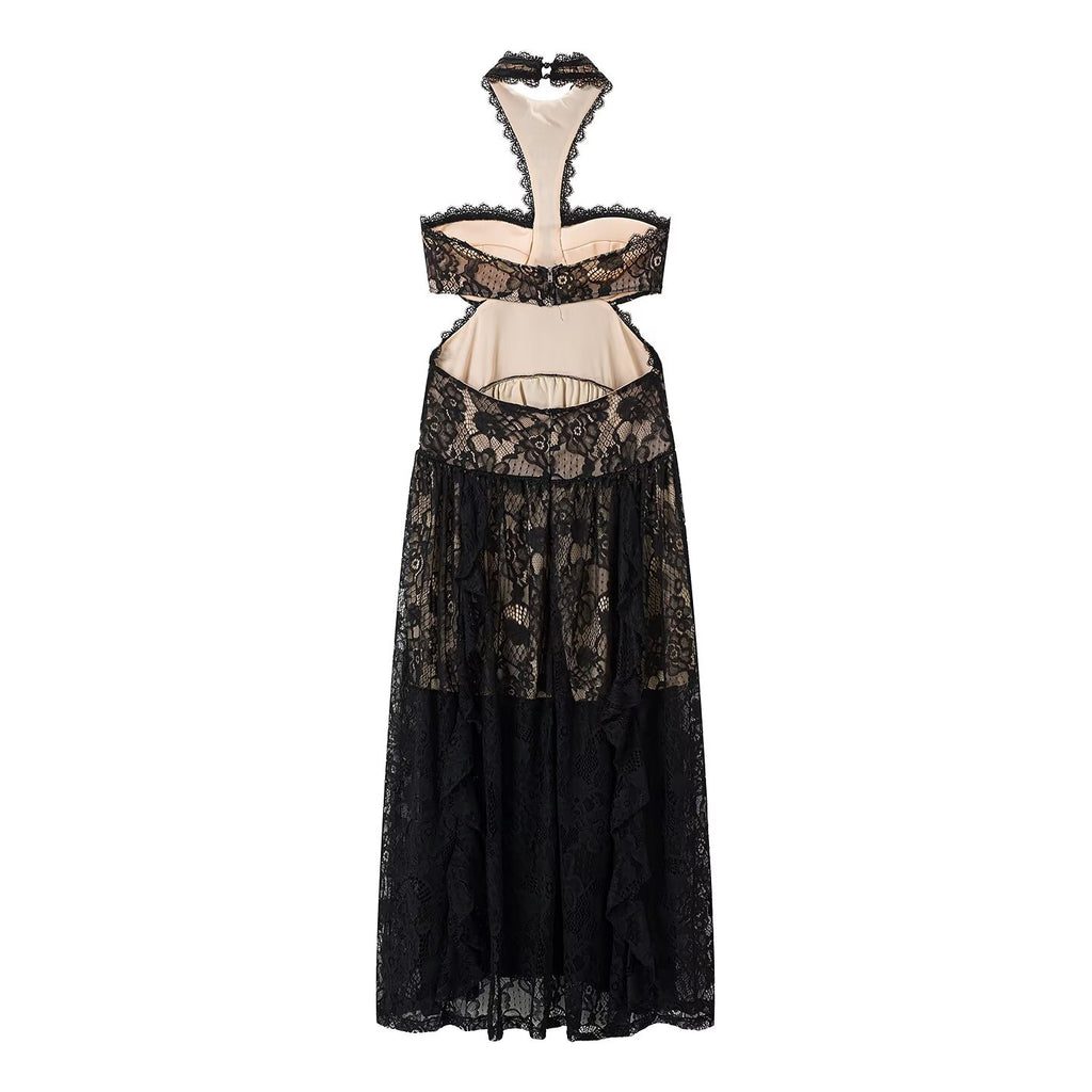 Lace Embroidered Silk Lace Tulle Backless French Halter Dress Women Summer Vacation Lightweight Dress JiaJia