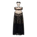 Lace Embroidered Silk Lace Tulle Backless French Halter Dress Women Summer Vacation Lightweight Dress JiaJia