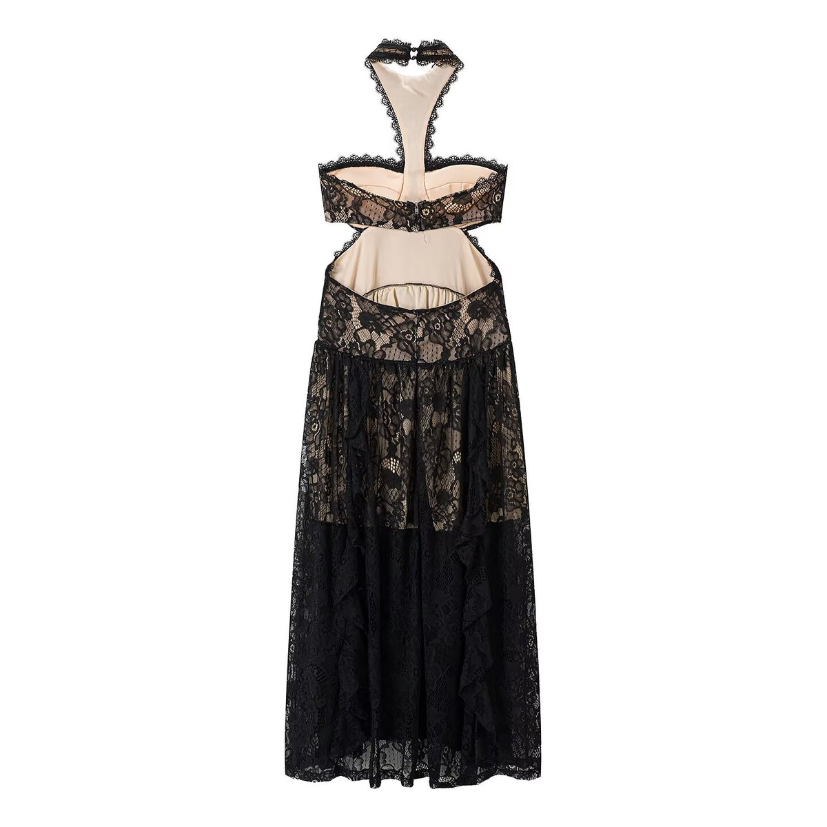 Lace Embroidered Silk Lace Tulle Backless French Halter Dress Women Summer Vacation Lightweight Dress JiaJia