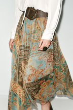 Women Clothing Summer Retro Fashionable Printed Chiffon Midi Skirt CHEN