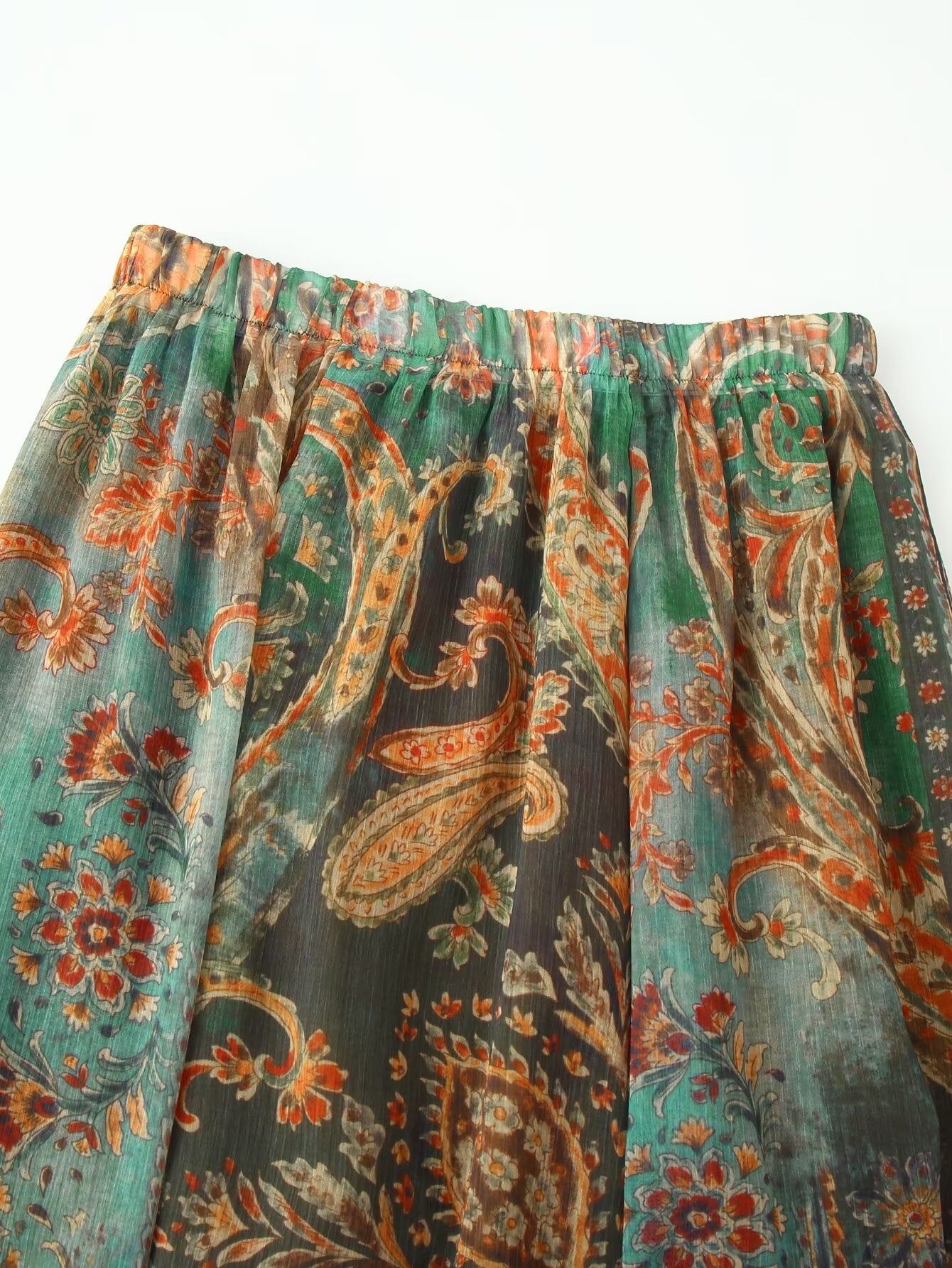 Women Clothing Summer Retro Fashionable Printed Chiffon Midi Skirt CHEN