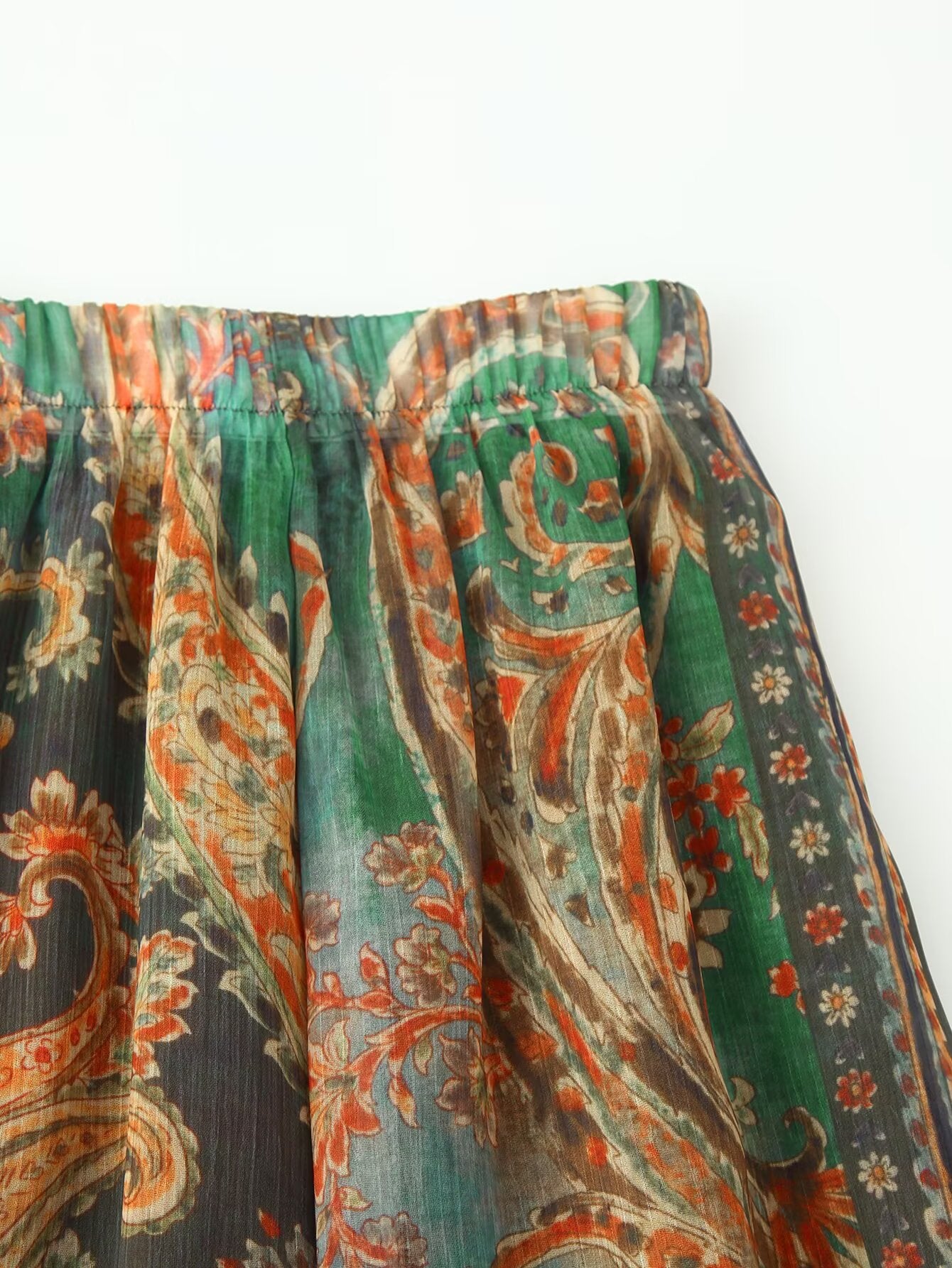 Women Clothing Summer Retro Fashionable Printed Chiffon Midi Skirt CHEN