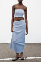 Women Summer Texture Tank Top Midi Skirt Set SenDa