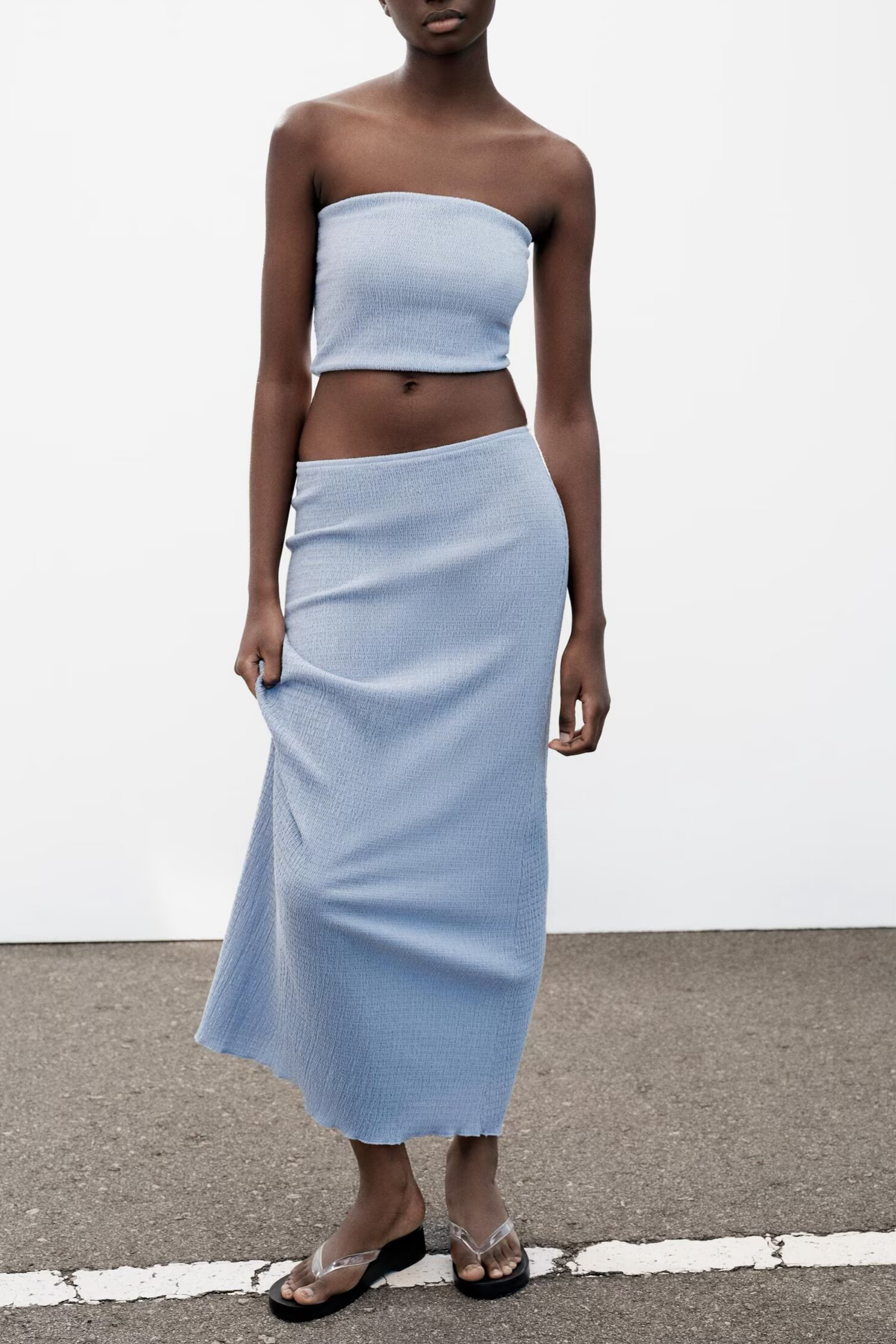 Women Summer Texture Tank Top Midi Skirt Set SenDa