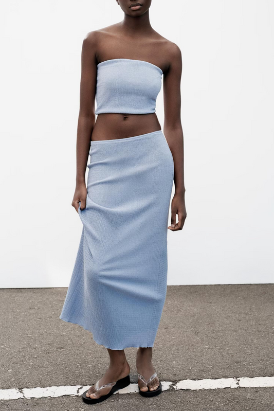 Women Summer Texture Tank Top Midi Skirt Set SenDa