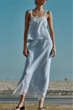 Women Clothing Western Lace Clothing Short Top Lace Midi Skirt Sets SenDa