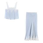 Women Clothing Western Lace Clothing Short Top Lace Midi Skirt Sets SenDa