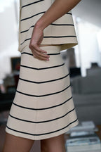 Women Striped Short Sleeved Knitted Jacket Mini Skirt Stes flightCourse