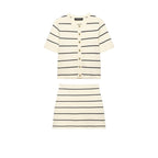 Women Striped Short Sleeved Knitted Jacket Mini Skirt Stes flightCourse