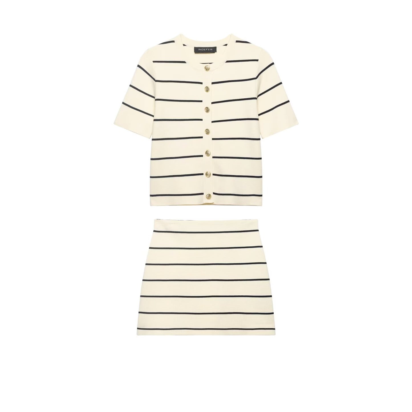 Women Striped Short Sleeved Knitted Jacket Mini Skirt Stes flightCourse
