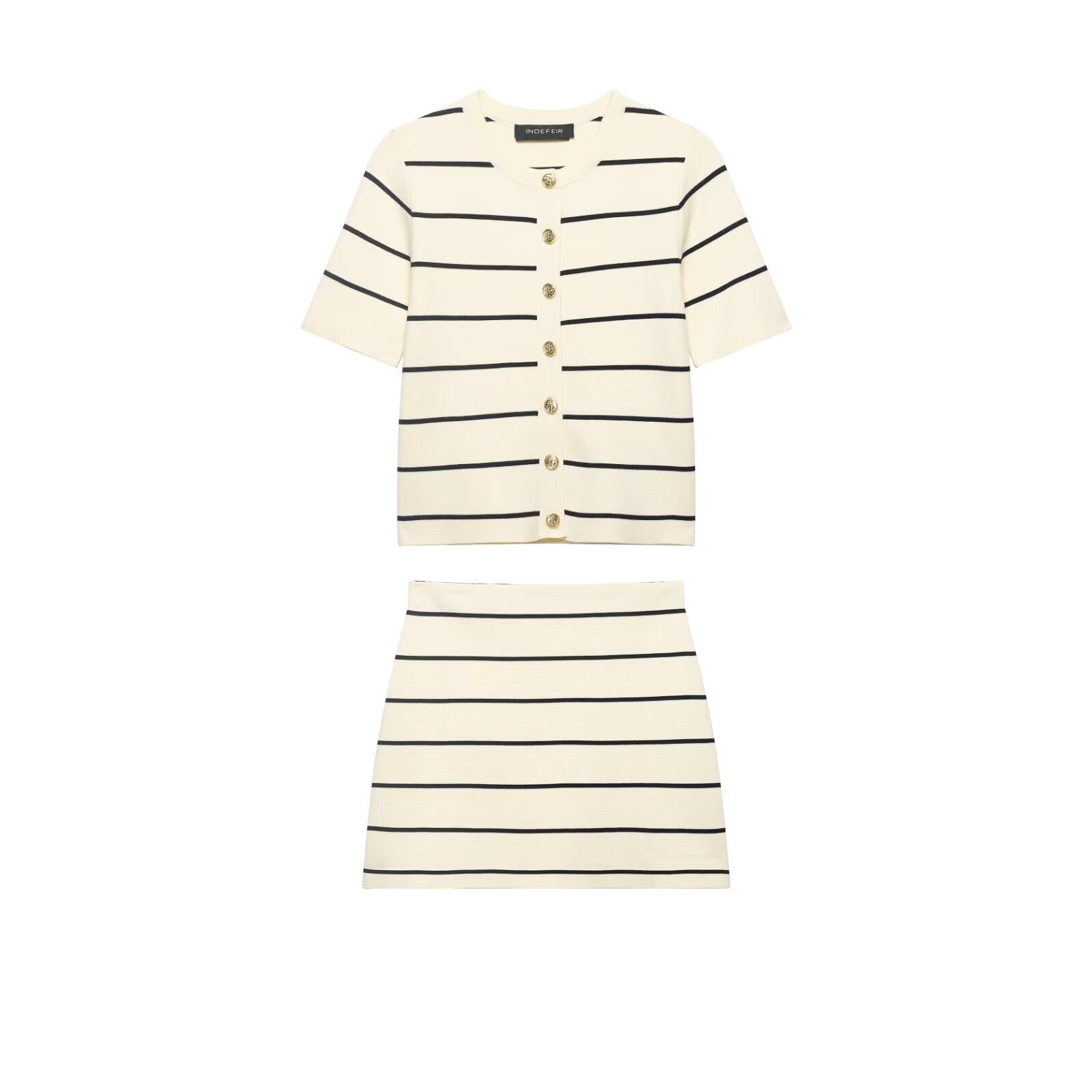 Women Striped Short Sleeved Knitted Jacket Mini Skirt Stes flightCourse