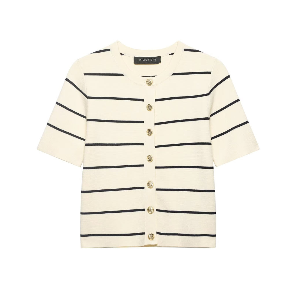Women Striped Short Sleeved Knitted Jacket Mini Skirt Stes flightCourse