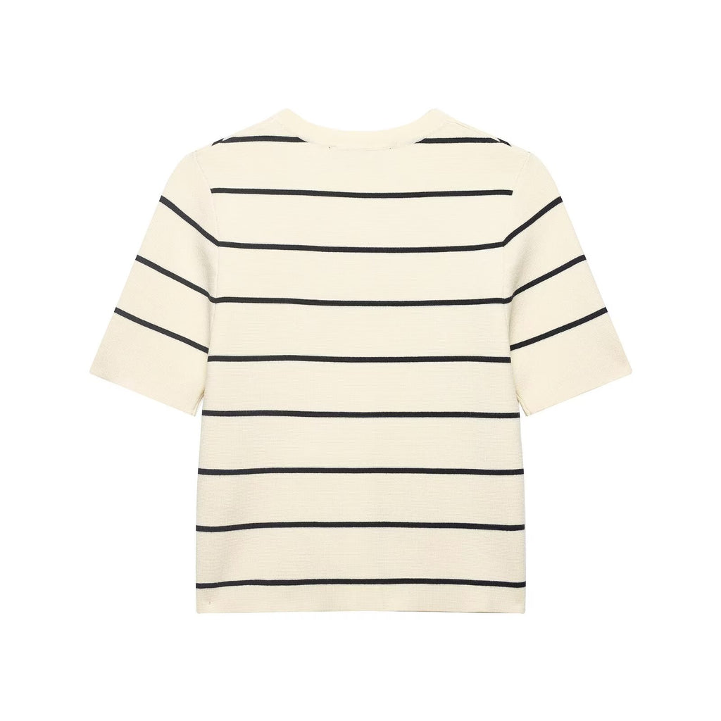 Women Striped Short Sleeved Knitted Jacket Mini Skirt Stes flightCourse