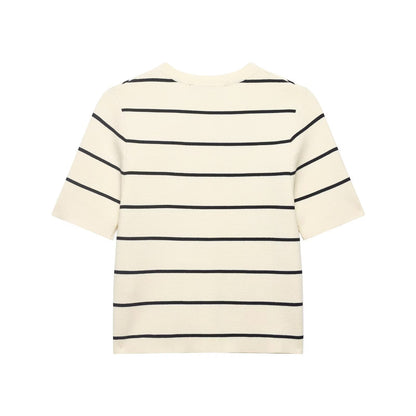 Women Striped Short Sleeved Knitted Jacket Mini Skirt Stes flightCourse