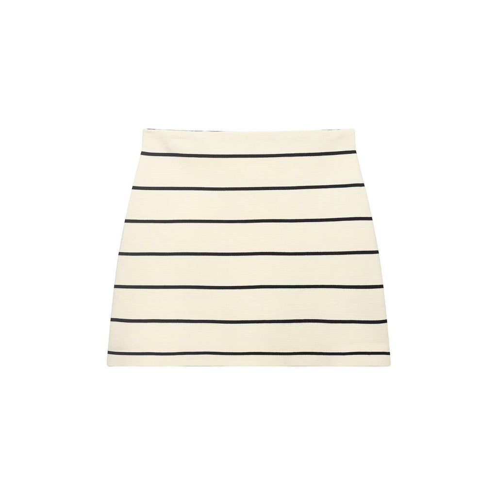 Women Striped Short Sleeved Knitted Jacket Mini Skirt Stes flightCourse