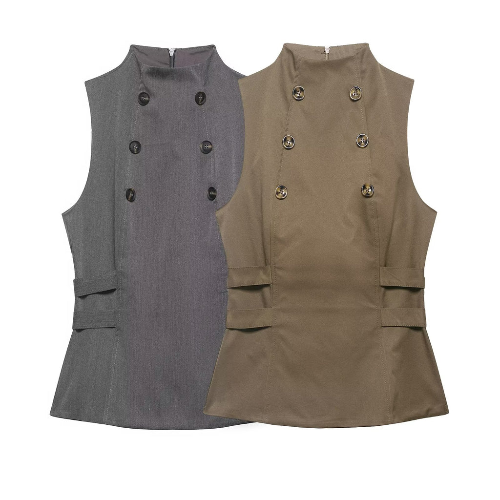 Women Clothing Summer Button Turtleneck Sleeveless Top flightCourse