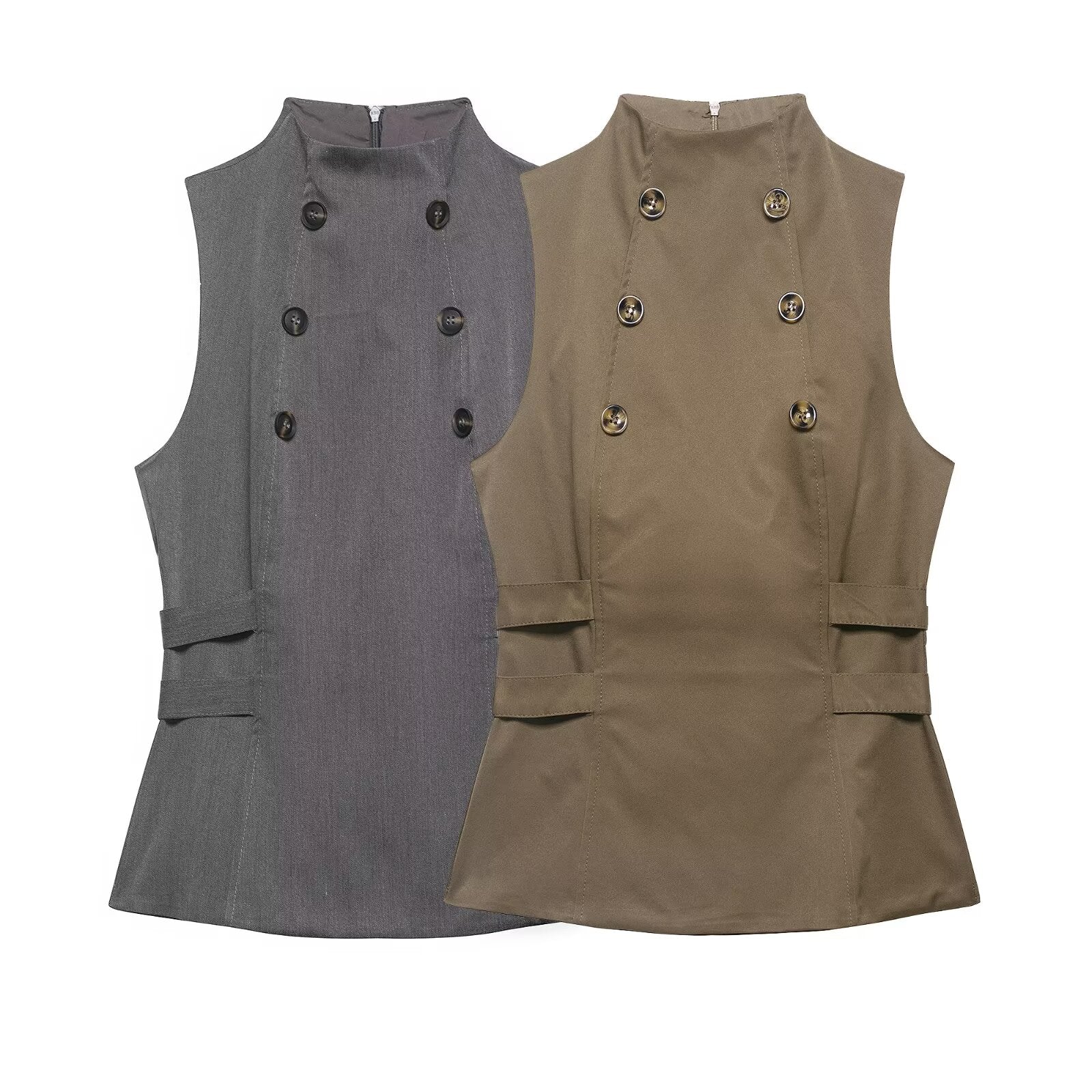 Women Clothing Summer Button Turtleneck Sleeveless Top flightCourse