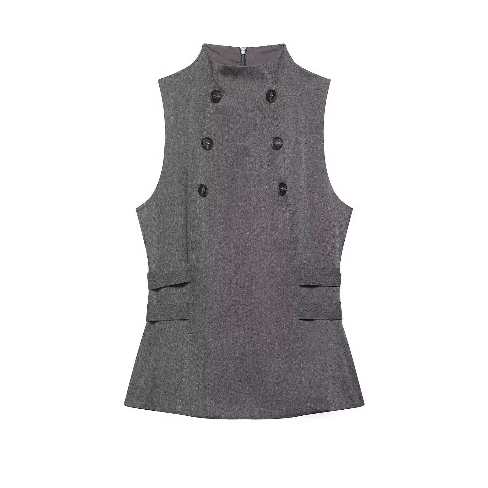 Women Clothing Summer Button Turtleneck Sleeveless Top flightCourse