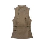 Women Clothing Summer Button Turtleneck Sleeveless Top flightCourse