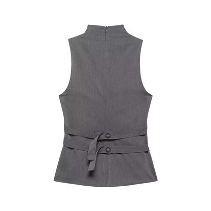 Women Clothing Summer Button Turtleneck Sleeveless Top flightCourse