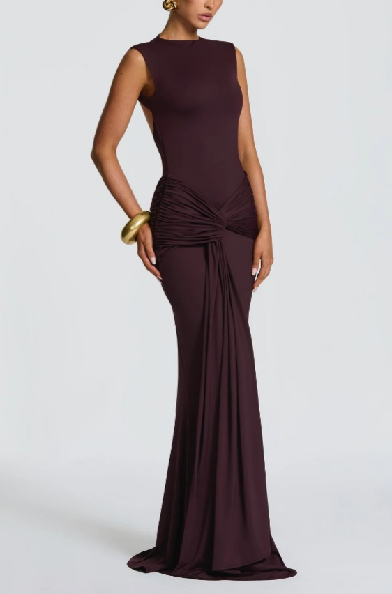 Women Clothing Summer Irregular Asymmetric Slim Fit Ruched round Neck Sleeveless Dress Camille