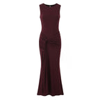 Women Clothing Summer Irregular Asymmetric Slim Fit Ruched round Neck Sleeveless Dress Camille