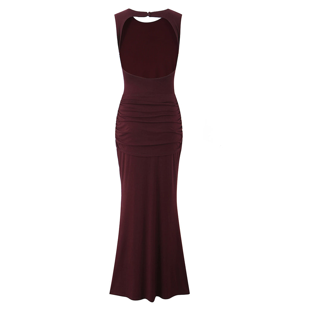 Women Clothing Summer Irregular Asymmetric Slim Fit Ruched round Neck Sleeveless Dress Camille