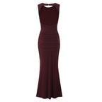 Women Clothing Summer Irregular Asymmetric Slim Fit Ruched round Neck Sleeveless Dress Camille