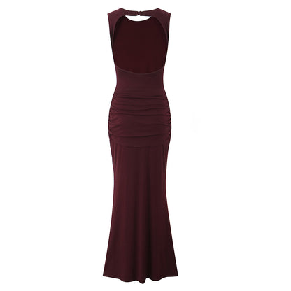Women Clothing Summer Irregular Asymmetric Slim Fit Ruched round Neck Sleeveless Dress Camille