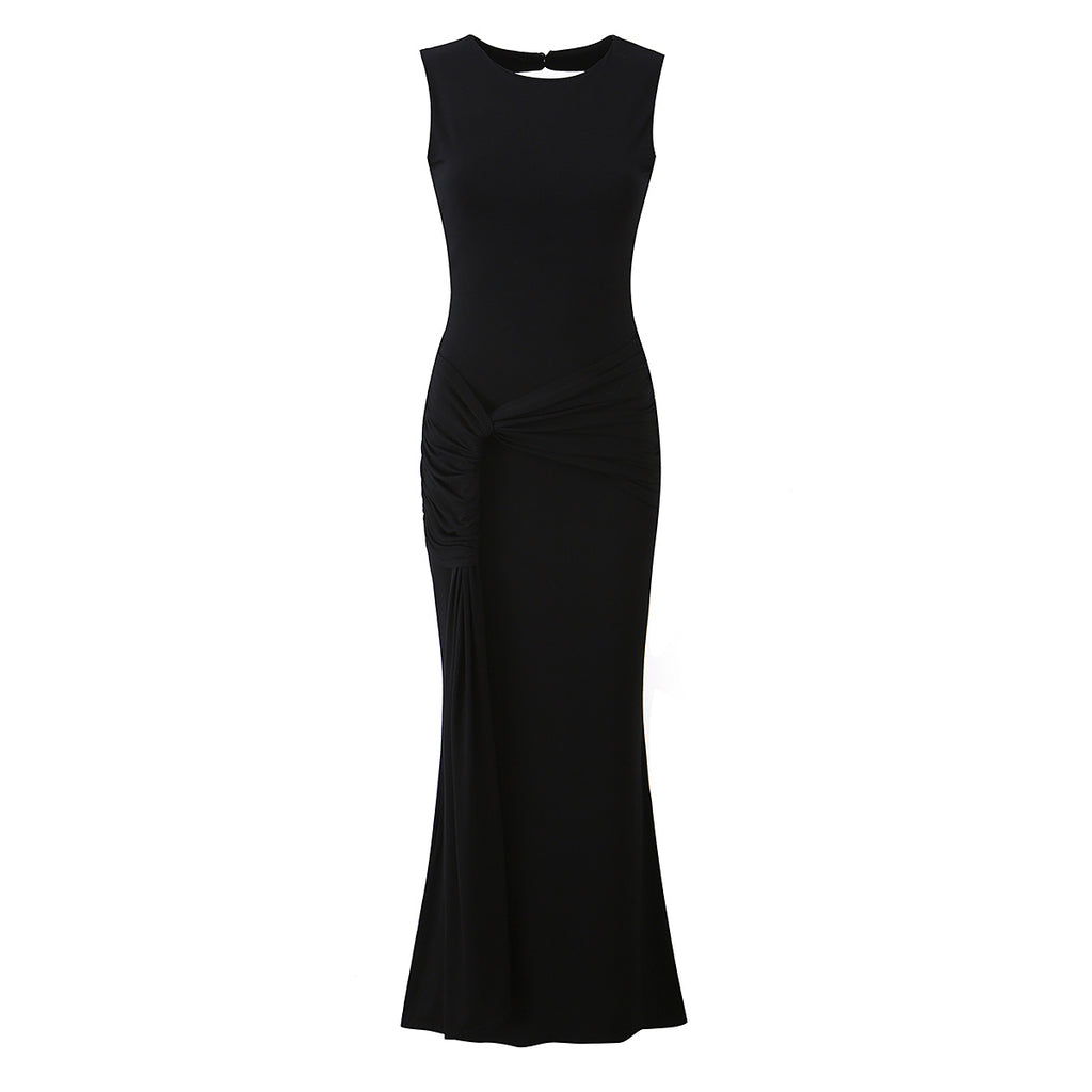 Women Clothing Summer Irregular Asymmetric Slim Fit Ruched round Neck Sleeveless Dress Camille