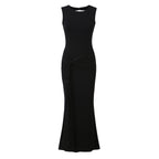 Women Clothing Summer Irregular Asymmetric Slim Fit Ruched round Neck Sleeveless Dress Camille