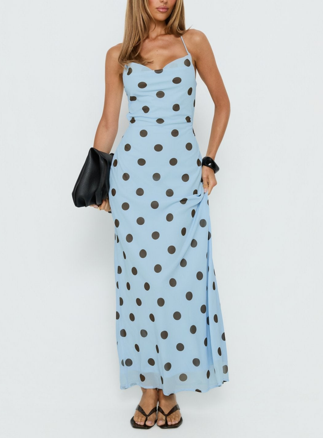 Gentle Elegant Pink Polka Dot Brace Dress Women Vintage Backless Lace up Design Tight Waist Maxi Dress Camille