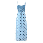 Gentle Elegant Pink Polka Dot Brace Dress Women Vintage Backless Lace up Design Tight Waist Maxi Dress Camille
