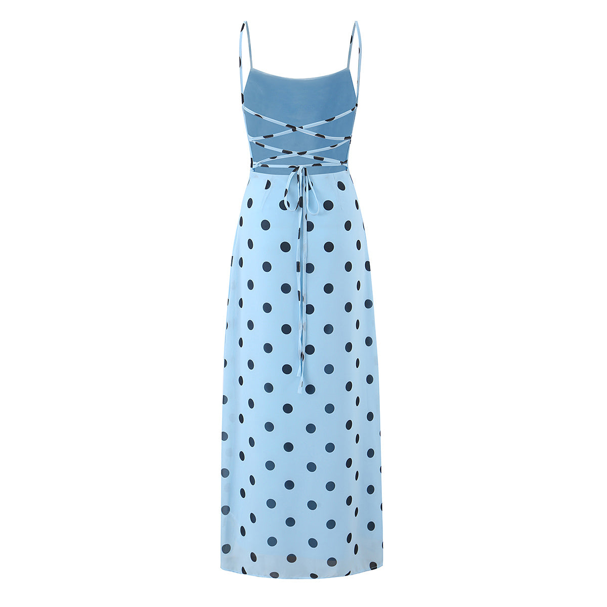 Gentle Elegant Pink Polka Dot Brace Dress Women Vintage Backless Lace up Design Tight Waist Maxi Dress Camille