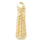 Floral Blooming Ribbon V neck Strap Dress Women Summer Large Pleated Beautiful Seaside Dress PullWind