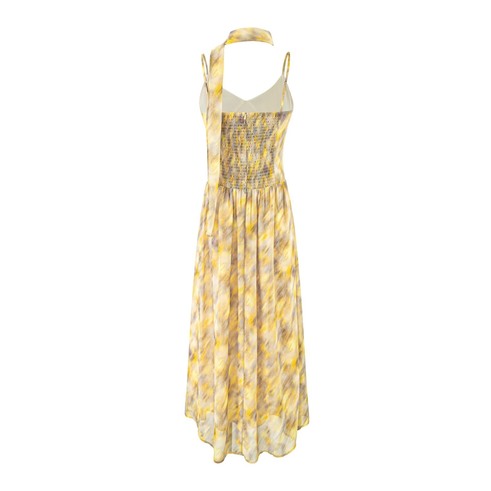 Floral Blooming Ribbon V neck Strap Dress Women Summer Large Pleated Beautiful Seaside Dress PullWind