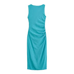 Women Elegant Slit Hemline Hem Pleated Gold Plated Inlaid Sleeveless Slim Slimming Dress TRAF