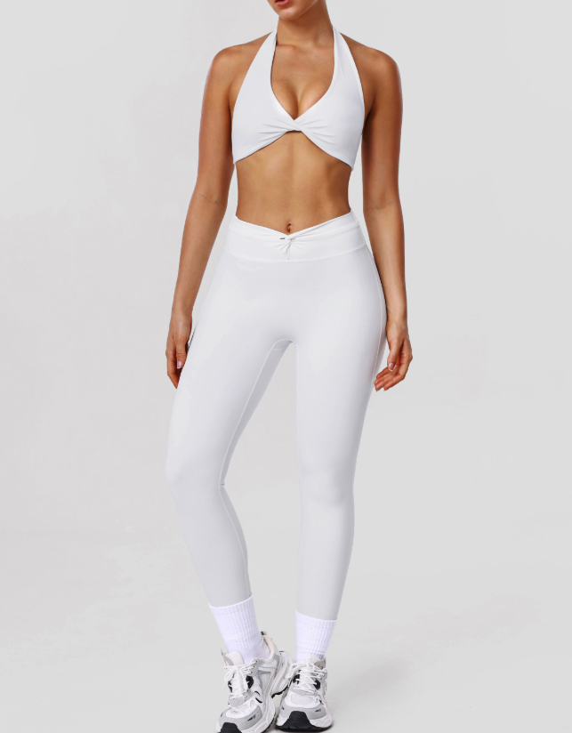 Nude Feel Yoga Suit Pleated Gathering Bra Tight High Elastic Sports Pants Training Fitness Yoga Wear Two Piece Sets YiGlo