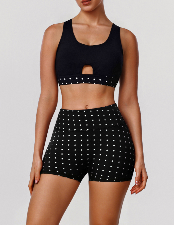 Retro Simple Polka Dot Vest Yoga Abdominal Shaping High Waist Outdoor Cycling Shorts Fitness Two Piece Sets YiGlo