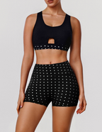 Retro Simple Polka Dot Vest Yoga Abdominal Shaping High Waist Outdoor Cycling Shorts Fitness Two Piece Sets YiGlo