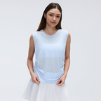 Simple round Neck Sleeveless Sports Vest Women Thin Breathable Side Drawstring Yoga Clothes Blouse Summer Tichin