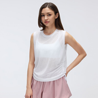 Simple round Neck Sleeveless Sports Vest Women Thin Breathable Side Drawstring Yoga Clothes Blouse Summer Tichin