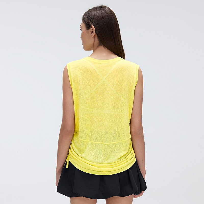 Simple round Neck Sleeveless Sports Vest Women Thin Breathable Side Drawstring Yoga Clothes Blouse Summer Tichin