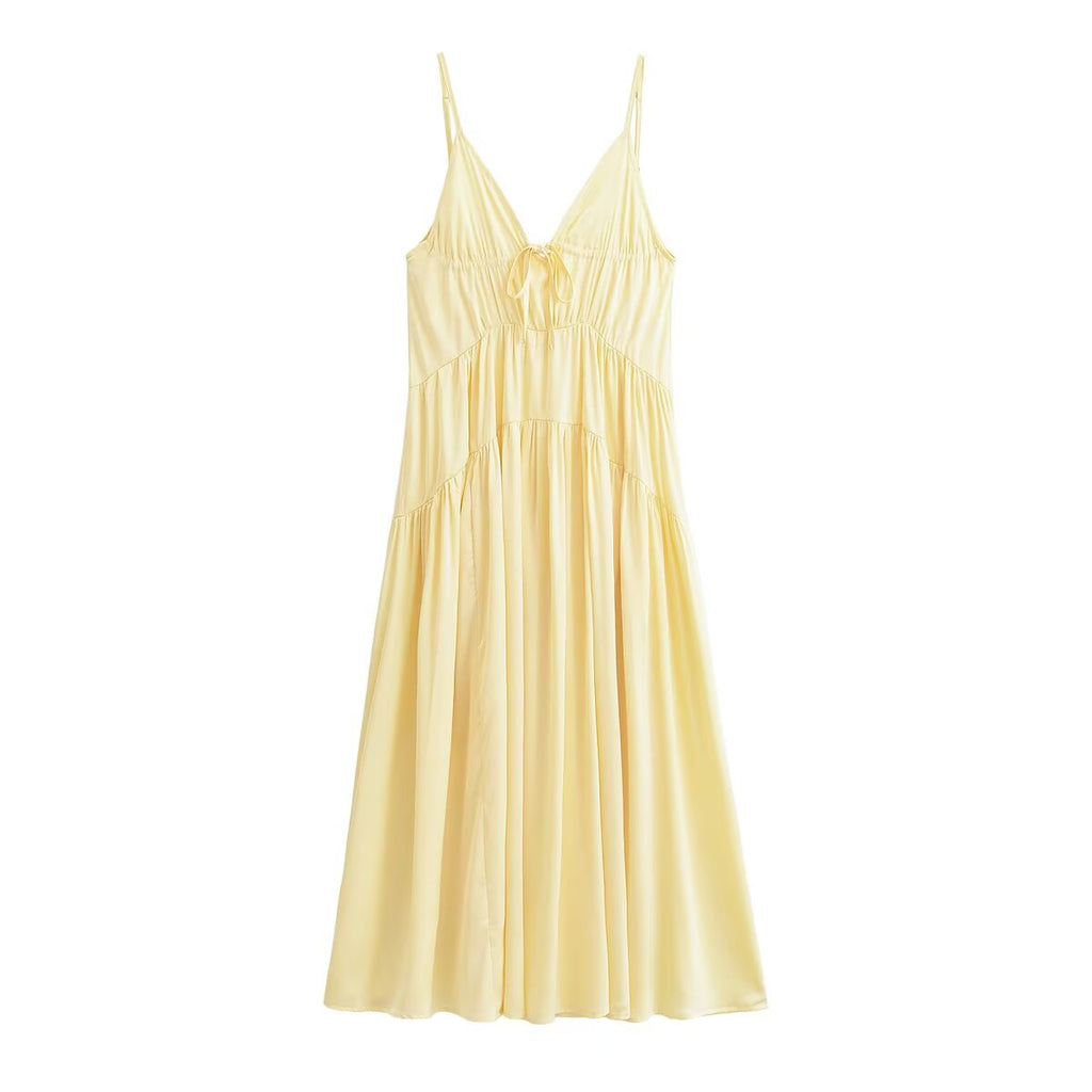 Elegant Women Clothing Simple Thin Strap Pleated Dress TRAF