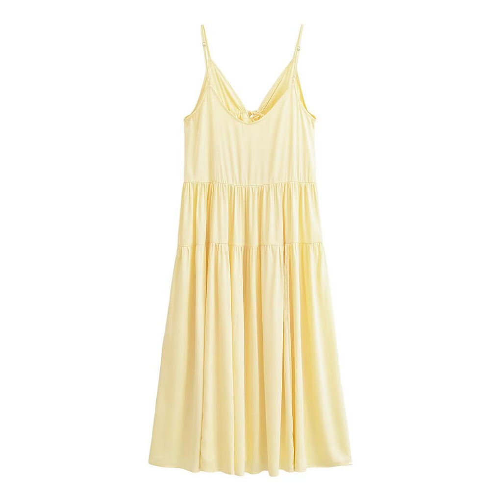 Elegant Women Clothing Simple Thin Strap Pleated Dress TRAF