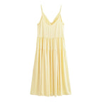 Elegant Women Clothing Simple Thin Strap Pleated Dress TRAF