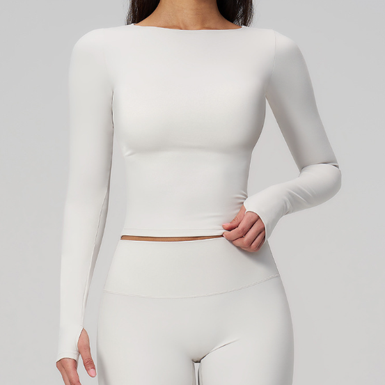 Summer Cream Brushed Yoga Clothes Long Sleeve Outdoor Sports Running Workout Long Sleeve Yoga Clothes Women Sollinarry
